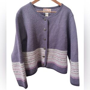 Vintage Tally-Ho Lavender Button-Front Women's Wool Cardigan